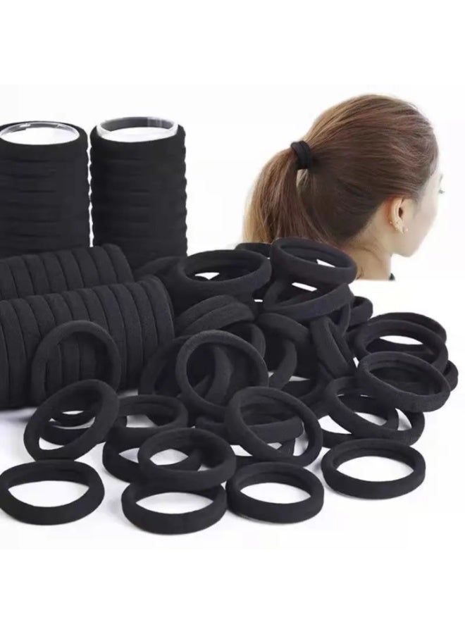 Jagravo 80 Pcs Black Hair Ties for Women, Cotton Seamless Hair Bands, Elastic Ponytail Holders, No Damage for Thick Hair - Image 1