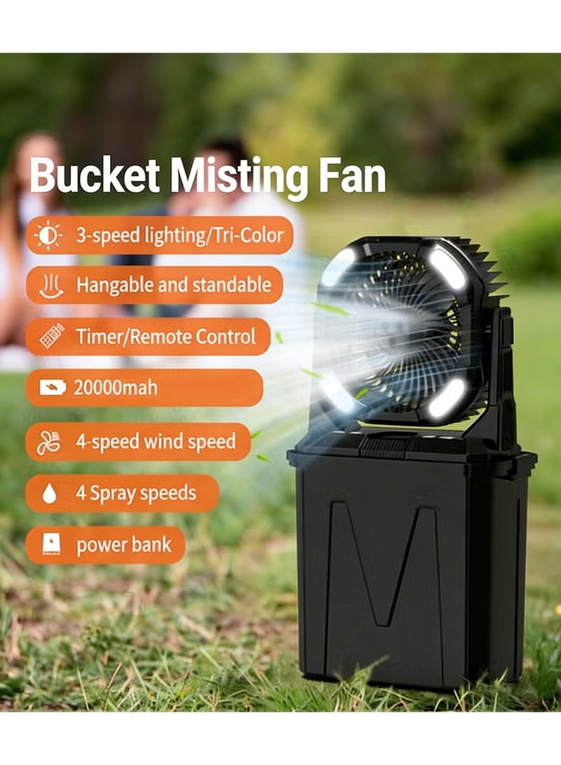 CRONY F913 Rechargeable Spray Bucket Fan - 20000mAh Battery Portable Mist Fan with RGB Lights, 3-Speed Adjustment, USB Output for Outdoor Camping, Travel, Emergency, and Home Use - Image 4