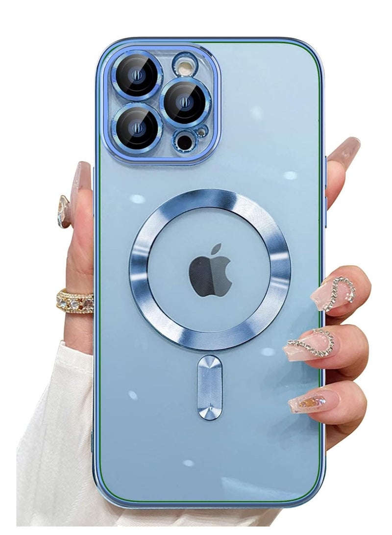 Eltrazone Case Compatible with Iphone 15 Plus Magnetic [Support Magsafe Charger] Wireless Anti-Scratch Shockproof Clear Lens Protector Corner Cushion Durable Full Body Cover (Blue)