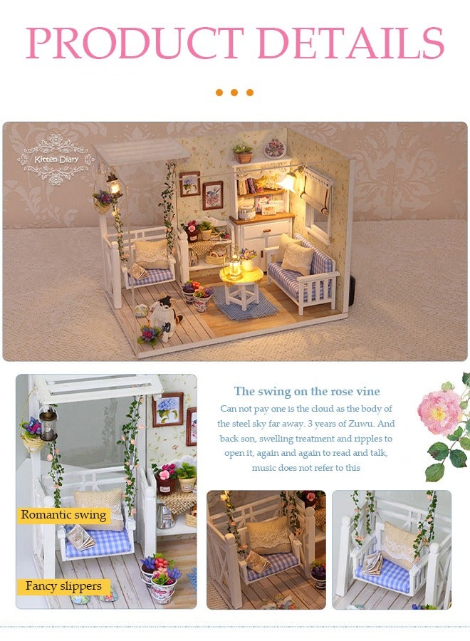 DUNISO طقم منزل دمى مصغر DIY مع أثاث، لعبة غرفة صغيرة متعددة الوظائف محمولة، منزل دمى إبداعي، ألعاب حرف يدوية، نموذج غرفة حديث، مع ملحقات إضاءة LED، مناسب للأطفال من عمر 6-12 - Image 3