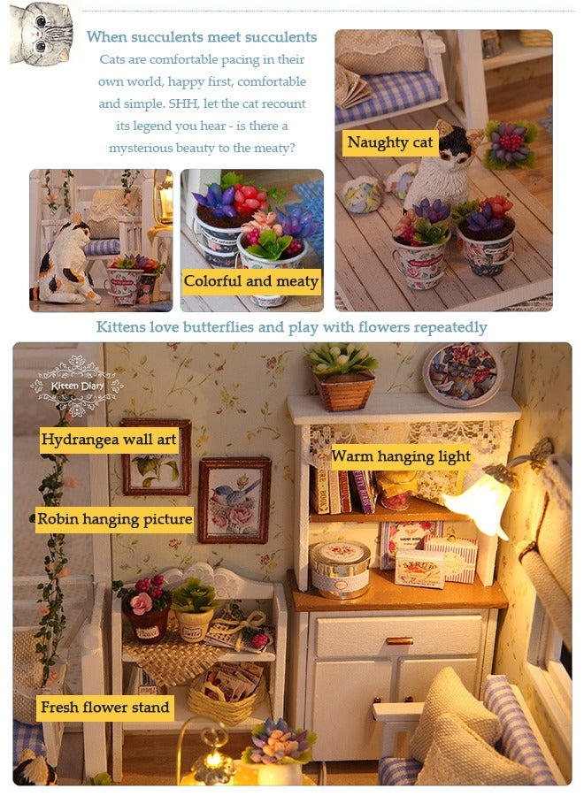 DUNISO طقم منزل دمى مصغر DIY مع أثاث، لعبة غرفة صغيرة متعددة الوظائف محمولة، منزل دمى إبداعي، ألعاب حرف يدوية، نموذج غرفة حديث، مع ملحقات إضاءة LED، مناسب للأطفال من عمر 6-12 - Image 4