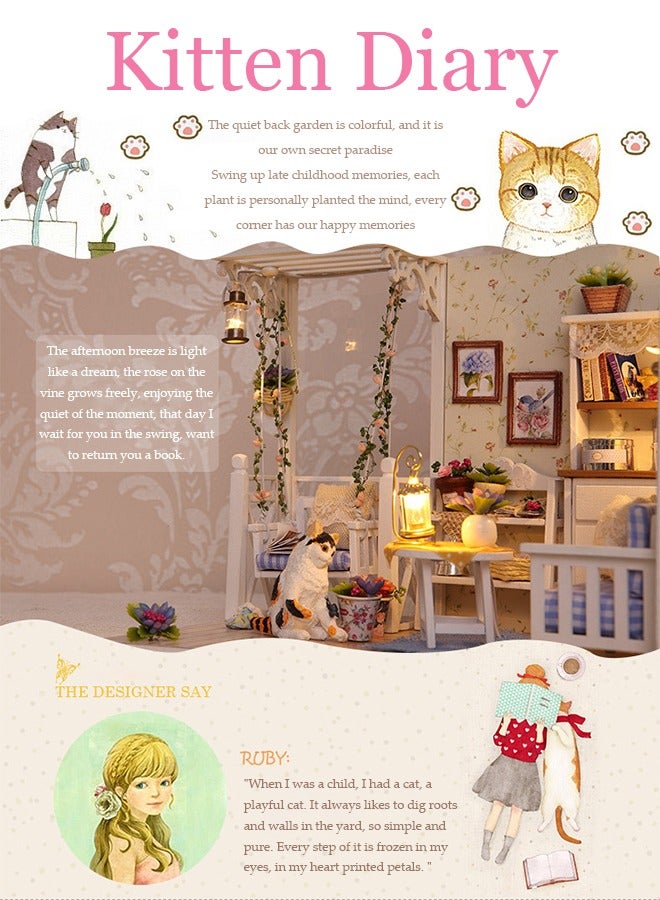 DUNISO طقم منزل دمى مصغر DIY مع أثاث، لعبة غرفة صغيرة متعددة الوظائف محمولة، منزل دمى إبداعي، ألعاب حرف يدوية، نموذج غرفة حديث، مع ملحقات إضاءة LED، مناسب للأطفال من عمر 6-12 - Image 2