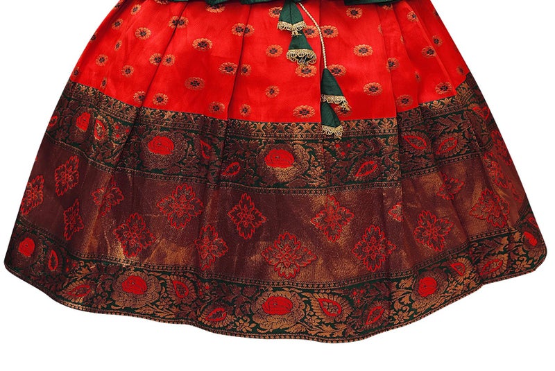 Suzvan Baby Girls South Indian Pattu Pavadai Lehenga Choli set For kids Dress (Red & Green, 5 Years-6 Years) - Image 4