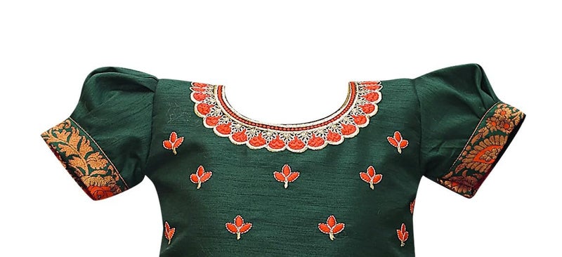 Suzvan Baby Girls South Indian Pattu Pavadai Lehenga Choli set For kids Dress (Red & Green, 5 Years-6 Years) - Image 5