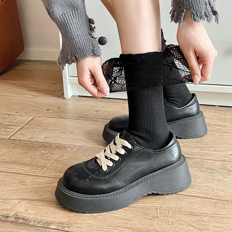 Lolita Lace Splicing Mid-Calf Socks for Women in Spring and Autum Japanese Style Soft Girl Jk Style Black and White Pile Socks - Image 5