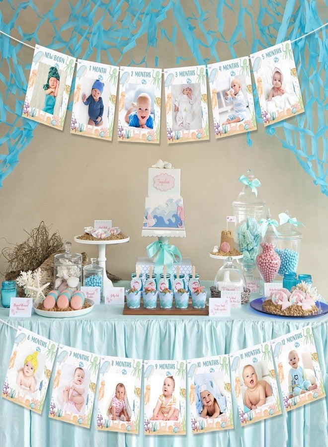 Fangleland Under The Sea 1st Birthday Photo Banner Decorations for 1 Year Old Boys Girls, Ocean Animal Photo Banner From Newborn to 12 Months Monthly Milestone First Birthday Party Supplies - Image 3