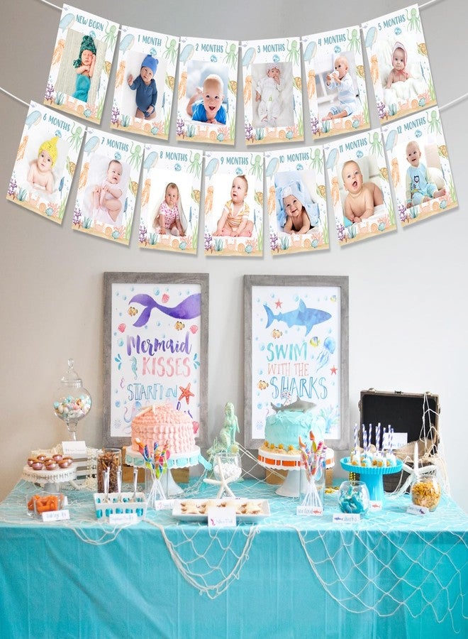 Fangleland Under The Sea 1st Birthday Photo Banner Decorations for 1 Year Old Boys Girls, Ocean Animal Photo Banner From Newborn to 12 Months Monthly Milestone First Birthday Party Supplies - Image 2