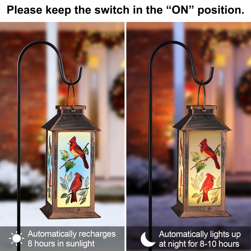 Pawatee Solar Lanterns with Cardinal Theme Outdoor Waterproof Decorative Lights for Garden Birthday Gifts for Women, Mom, and Grandma Solar LED Hanging Lights for Yard, Patio, Lawn, and Porch(Limb) - Image 2