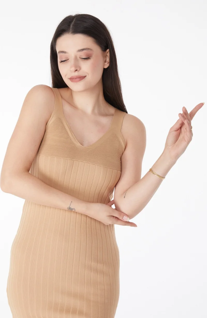 Tofisa Plain Mid Women's Mink Summer Knit Dress - 25215