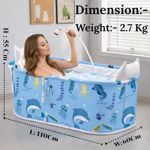 Valajogi Bath tub for adult for bathroom Tub for Home SPA, Maintains Hot & Cold Temperature, Thickened Layer for Hot and ice bath tub for adults, Family Size portable bathtub for adults (Fish) - Image 2