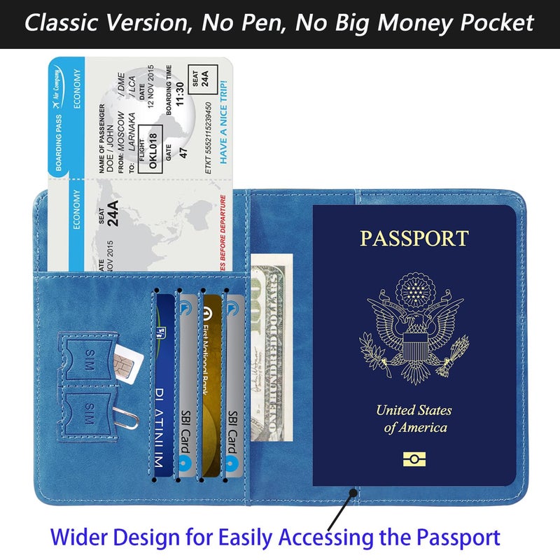PASCACOO Passport Holder Cover Wallet Travel Essentials RFID Blocking Leather Card Case International Must Haves Travel Accessories for Women Men(101#Blue) - Image 3