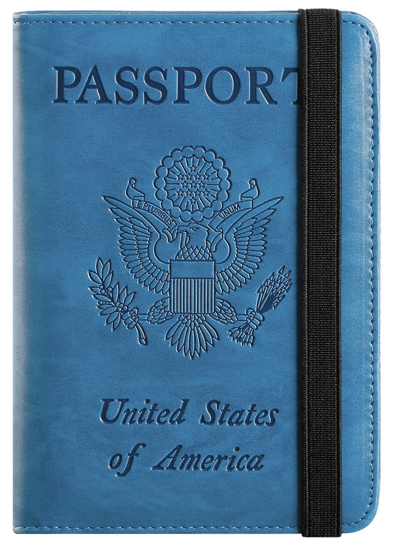 PASCACOO Passport Holder Cover Wallet Travel Essentials RFID Blocking Leather Card Case International Must Haves Travel Accessories for Women Men(101#Blue) - Image 1