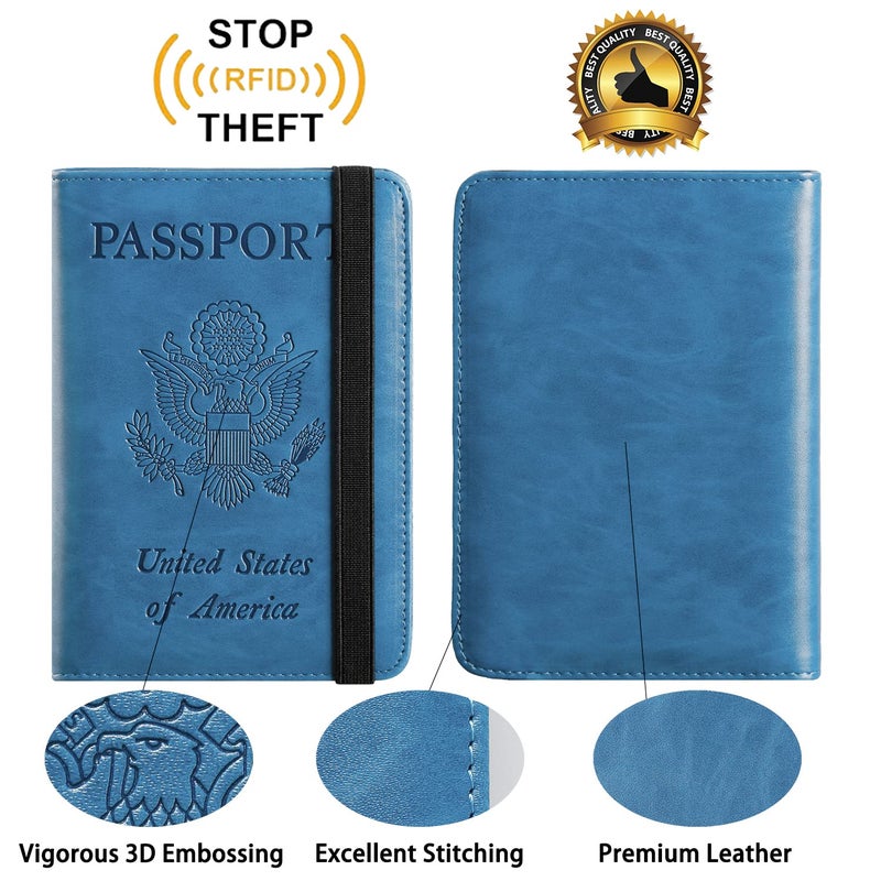 PASCACOO Passport Holder Cover Wallet Travel Essentials RFID Blocking Leather Card Case International Must Haves Travel Accessories for Women Men(101#Blue) - Image 2