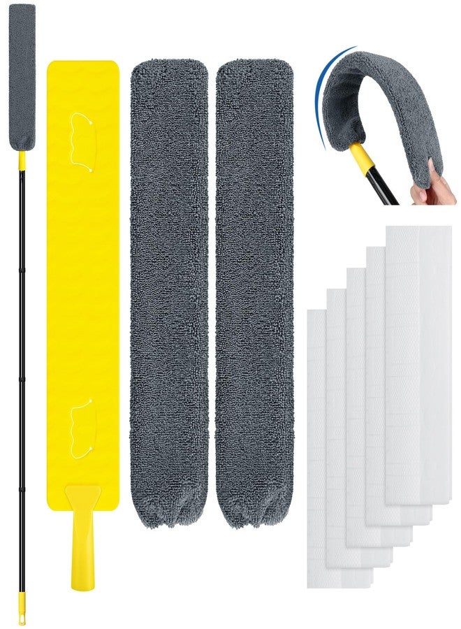 Qaestfy Under Appliance Cleaning Tool with Long Handle, 2 Reusable Microfiber Pads, 5 Disposable Dusting Cloths, Retractable Flat Gap Duster (30-63”) for Behind Fridge, Washer, Bed, Furniture - Image 1