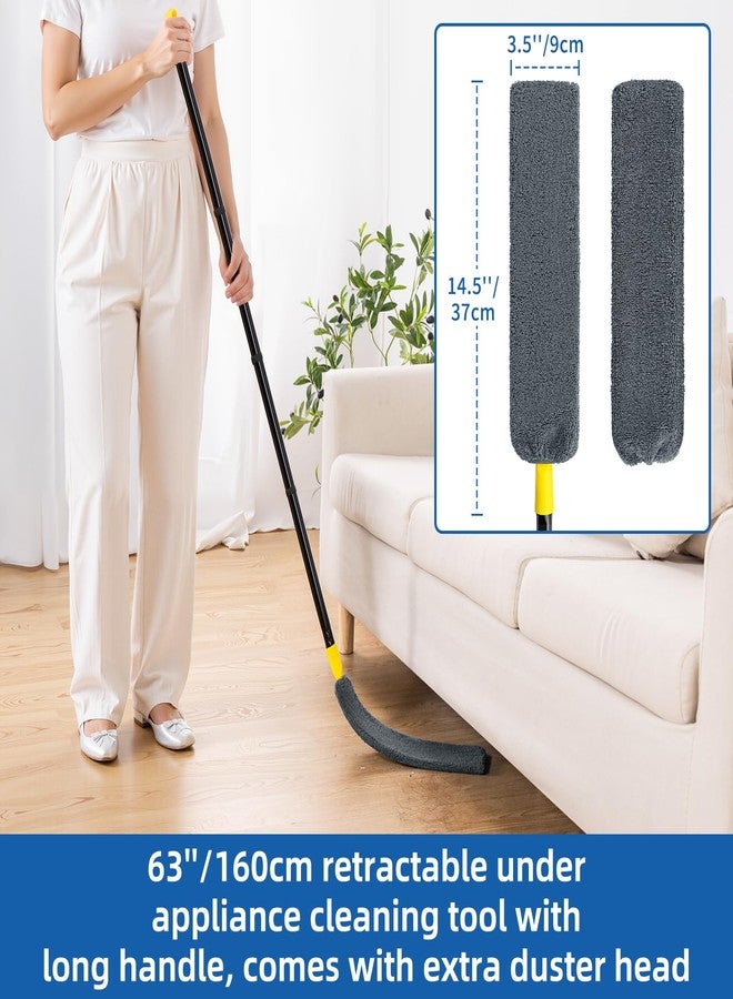 Qaestfy Under Appliance Cleaning Tool with Long Handle, 2 Reusable Microfiber Pads, 5 Disposable Dusting Cloths, Retractable Flat Gap Duster (30-63”) for Behind Fridge, Washer, Bed, Furniture - Image 4