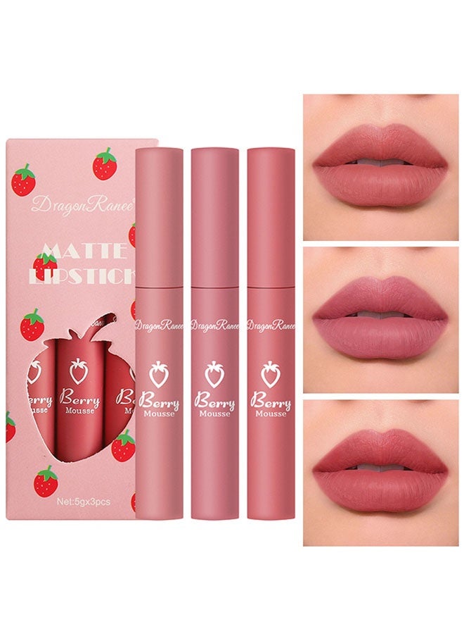 Dragon Ranee 3 Pieces Nude Matte Lipstick Set, Waterproof Lip Gloss for Women, Velvet Smooth and Moisturizing Long Lasting Lip Crayon, Natural Nude Lip Stain Makeup - Image 1