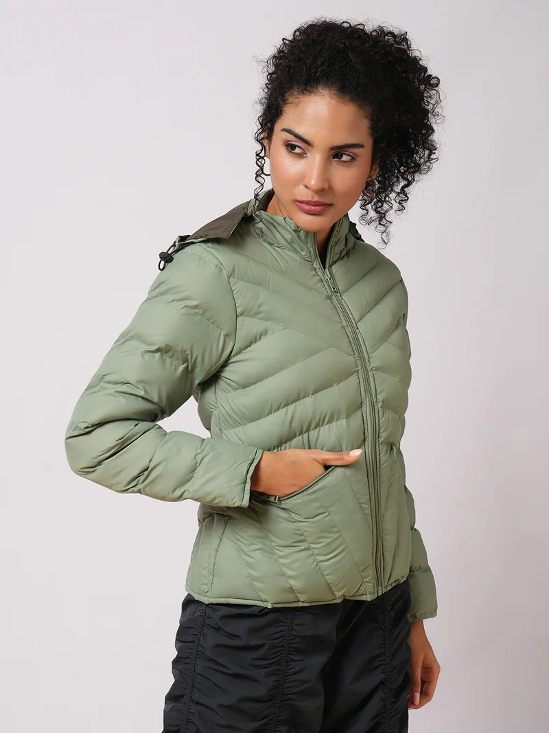 globus Women Hooded Solid Casual Puffer Reversible Jacket