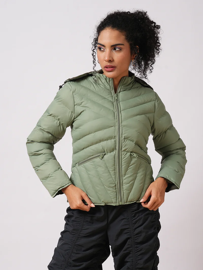 globus Women Hooded Solid Casual Puffer Reversible Jacket