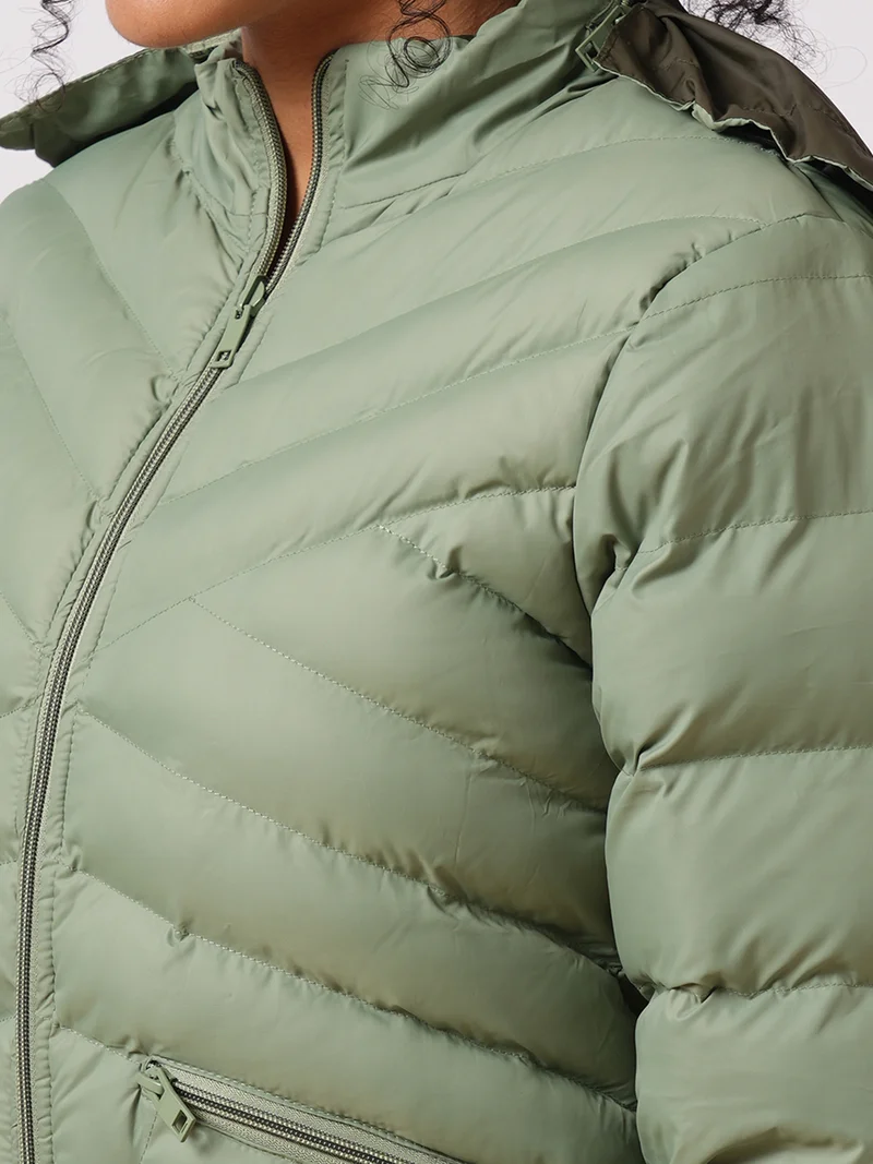 globus Women Hooded Solid Casual Puffer Reversible Jacket