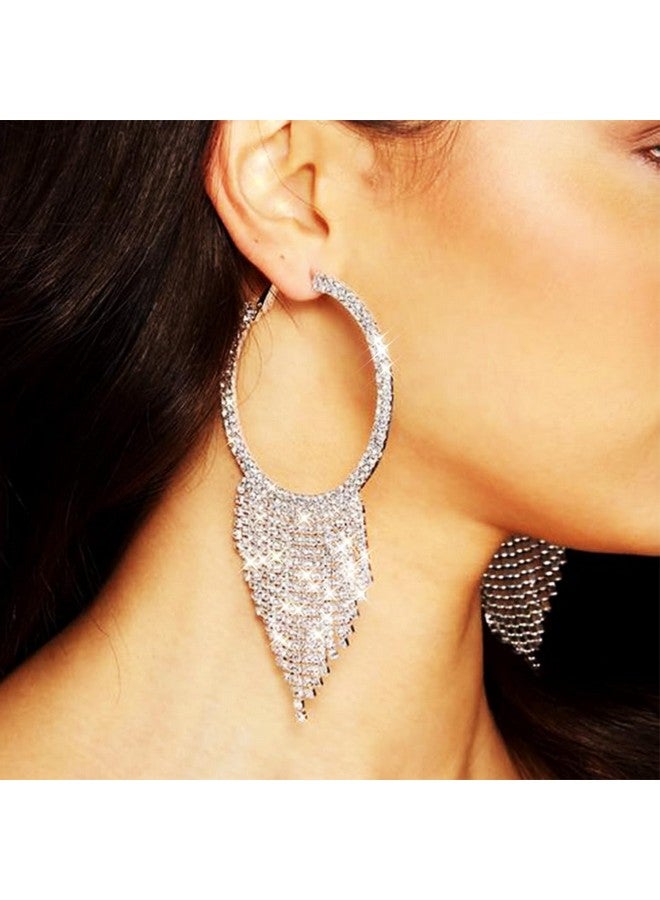 EARENT Silver Rhinestone Tassel Earrings Sparkly Chandelier Fringe Earring New Year Eve Crystal Earrings Jewelry For Women - Image 3
