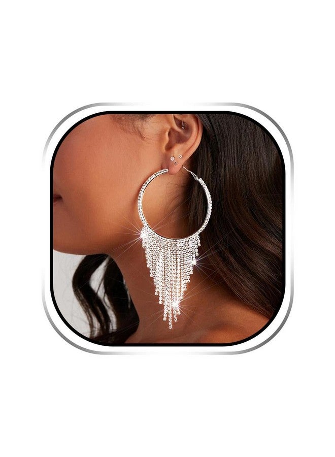 EARENT Silver Rhinestone Tassel Earrings Sparkly Chandelier Fringe Earring New Year Eve Crystal Earrings Jewelry For Women - Image 1