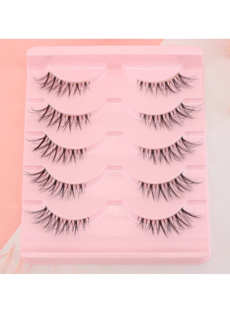 GlamKit 5 Pairs False Lashes, Crisscross Multi-layers False Eyelashes, Natural Look Cat Eye Half Lashes Wispy Fluffy Faux Mink - Image 3