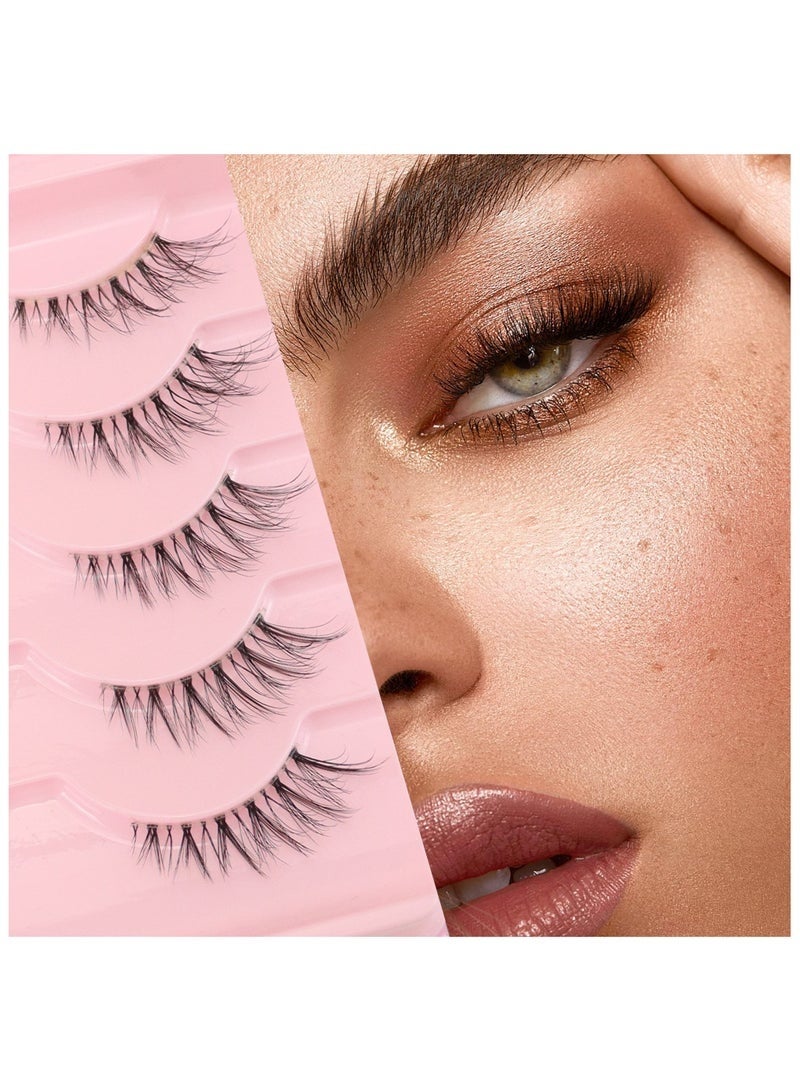 GlamKit 5 Pairs False Lashes, Crisscross Multi-layers False Eyelashes, Natural Look Cat Eye Half Lashes Wispy Fluffy Faux Mink - Image 1