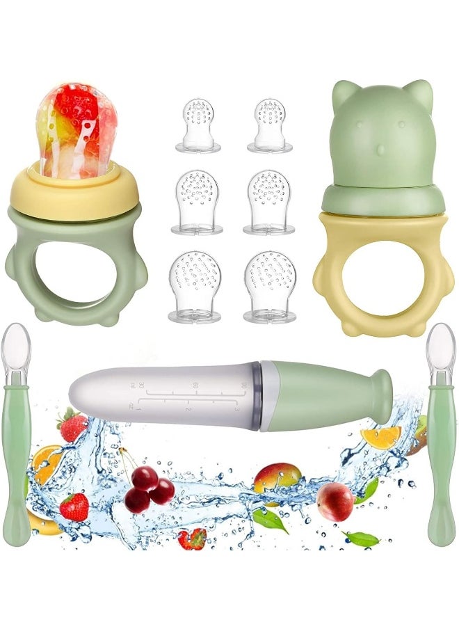 Lictin Lictin Baby Food Feeder, Fresh Silicone Bottle Squeeze Spoon 2Pcs, 6 Different Sized Silicone Teething Pacifiers Baby Feeding Tableware Sets (11 Pcs)  - Image 1