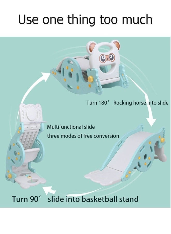 Vinnatsu 3-in-1  Toddler Slide Rocking Toy , Toddler Slide / Rocking Chair / Basketball Stand，Kids Activity Center Climbing Slide Set Foldable Climber Playground Slide for Both Indoors Outdoor Use (Green Bear) - Image 4
