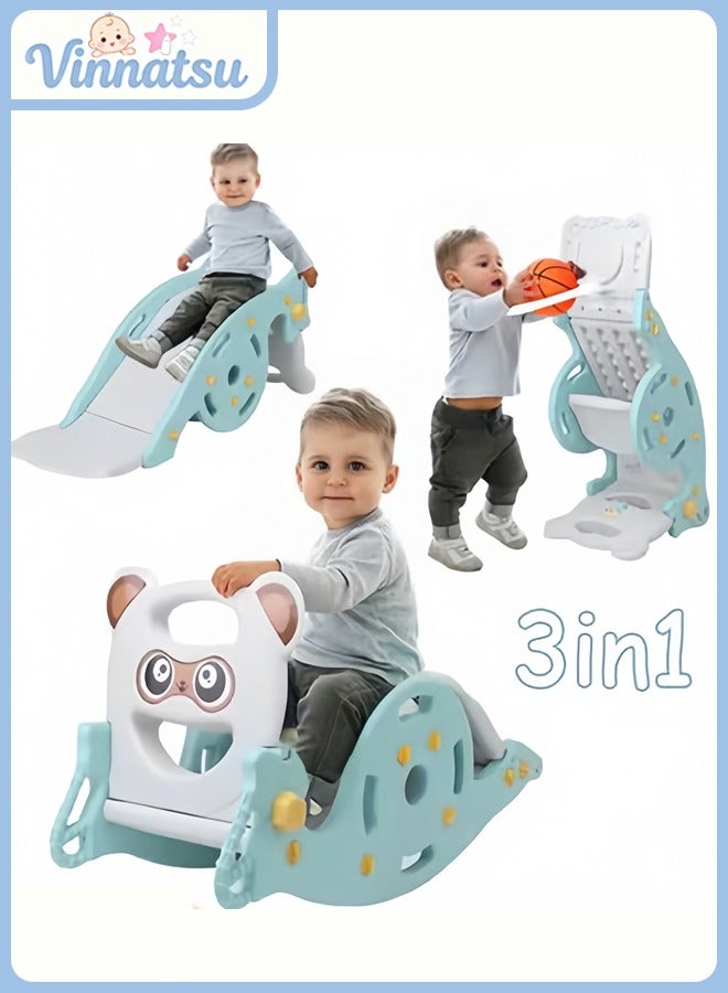 Vinnatsu 3-in-1  Toddler Slide Rocking Toy , Toddler Slide / Rocking Chair / Basketball Stand，Kids Activity Center Climbing Slide Set Foldable Climber Playground Slide for Both Indoors Outdoor Use (Green Bear) - Image 1