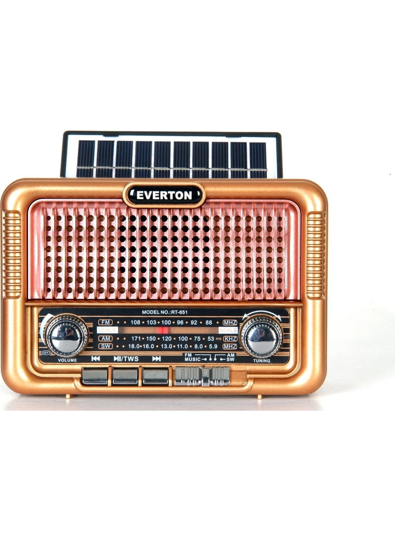 Newnet - RT-651 Both Solar and Rechargeable Nostalgic FM Radio - Bluetooth Speaker - Replaceable Battery Feature - Solar Powered Radio - Image 1