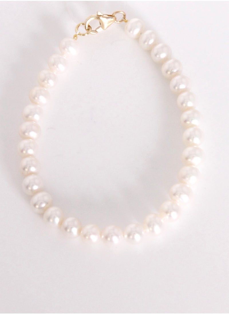 MIKURA - Bracelet 1L 19Cm, Freshwater Pearls, A Quality, White Color, 5.5-5.0MM, 18KY - Image 1