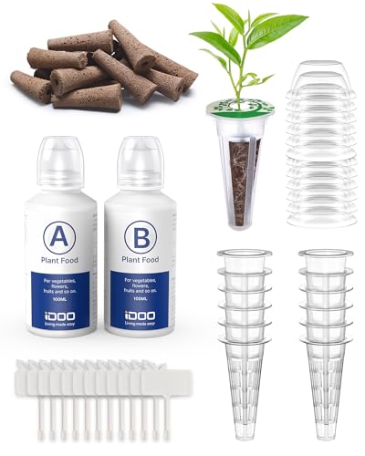 iDOO Seed Pods kit for Hydroponics System, with 12 Growth Sponges, 12 Grow Baskets, 12 Pod Labels, 12 Grow Domes, 2 Plant Food, Compatible with All Brands of Hydroponics Supplies - Image 1