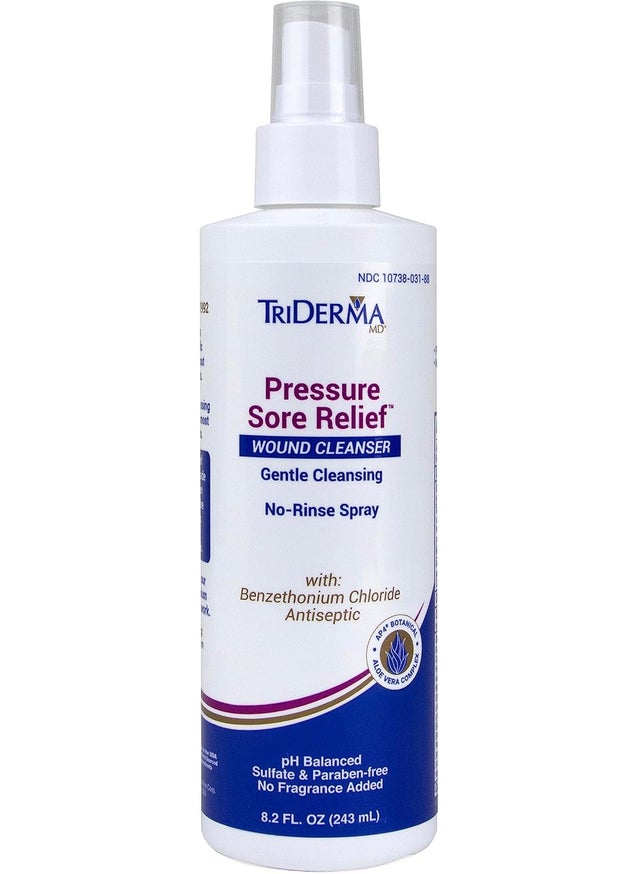 TriDerma TriDerma Pressure Sore Relief Wound Cleanser, Gentle Cleansing for Bed Sores, Ulcers, Pressure Sores, Wounds and Hard-to-Heal Skin Sores with AP4 Aloe Vera and Niacinamide, Fragrance Free 8.2 oz Spray 