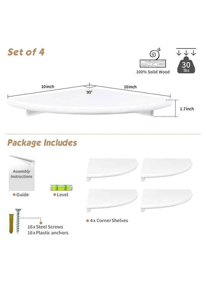 Forbena White Corner Floating Shelves for Wall Set of 4, Rounded Corner Shelves Wall Mounted for Kids Bedroom Books, Cute Wood Hanging Corner Shelf for Bathroom Decor, Living Room, Small Spaces - Image 1