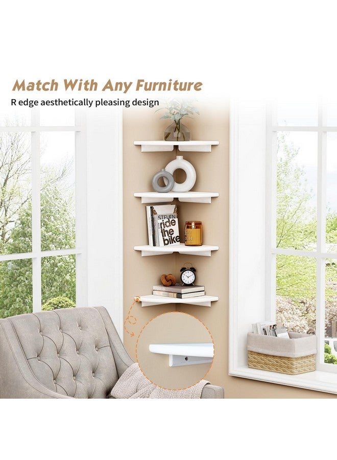Forbena White Corner Floating Shelves for Wall Set of 4, Rounded Corner Shelves Wall Mounted for Kids Bedroom Books, Cute Wood Hanging Corner Shelf for Bathroom Decor, Living Room, Small Spaces - Image 3
