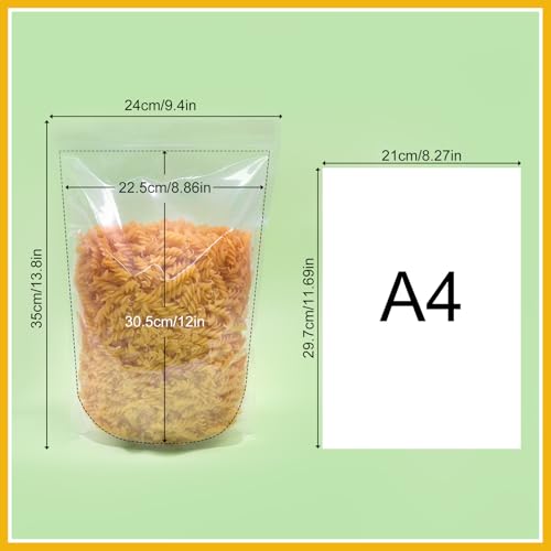 SumDirect 100pcs 9.5x13.8 Inches Clear Stand Up Food Bags, Zipper Stand-up Reusable Sealing Food Pouches Snack Packing Bag with Tear Notch Heat Resealable for Storing, Cookie, Snack Tea and Drinking - Image 2