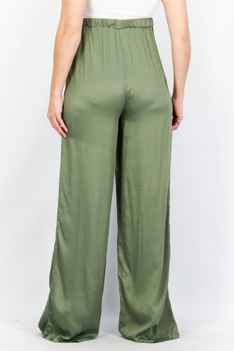 NA-KD Women Slim Leg Satin Pants, Dusty Green - Image 4