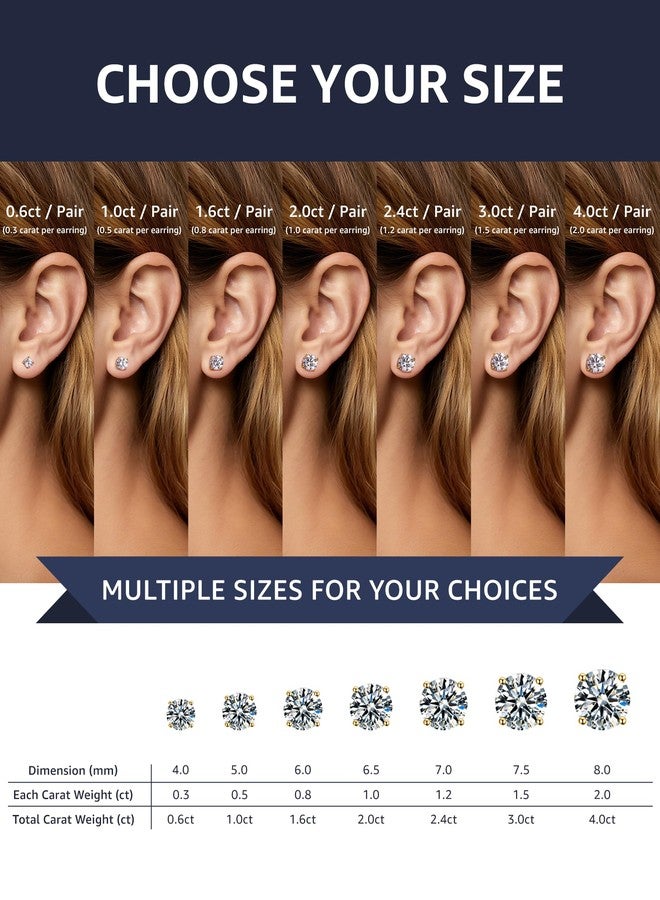 BOYA Moissanite Stud Earrings for Women, 925 Sterling Silver Earrings, 14K Gold Plating earrings for Men（1.0ct/pair） - Image 4