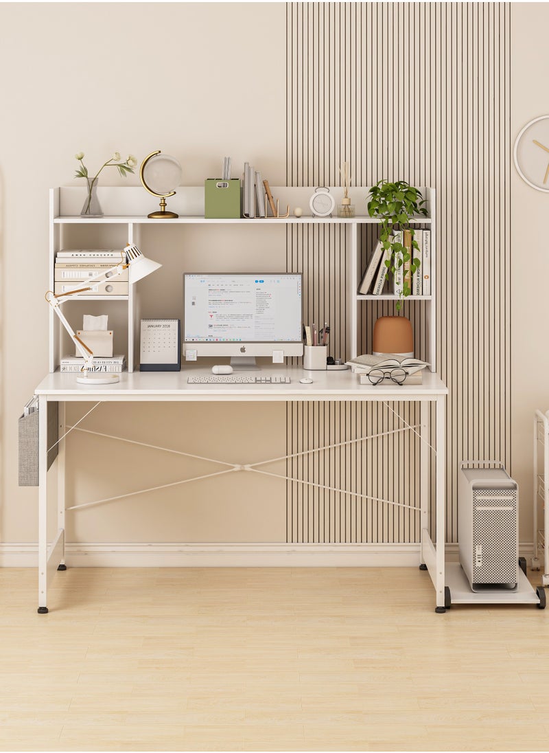 Lafulaifu Desktop BookShelf Work Desk Computer Desk  Office Desk, Writing Desk with Storage Bag, Gaming Desk with CPU Stand for Home Office  - Image 1