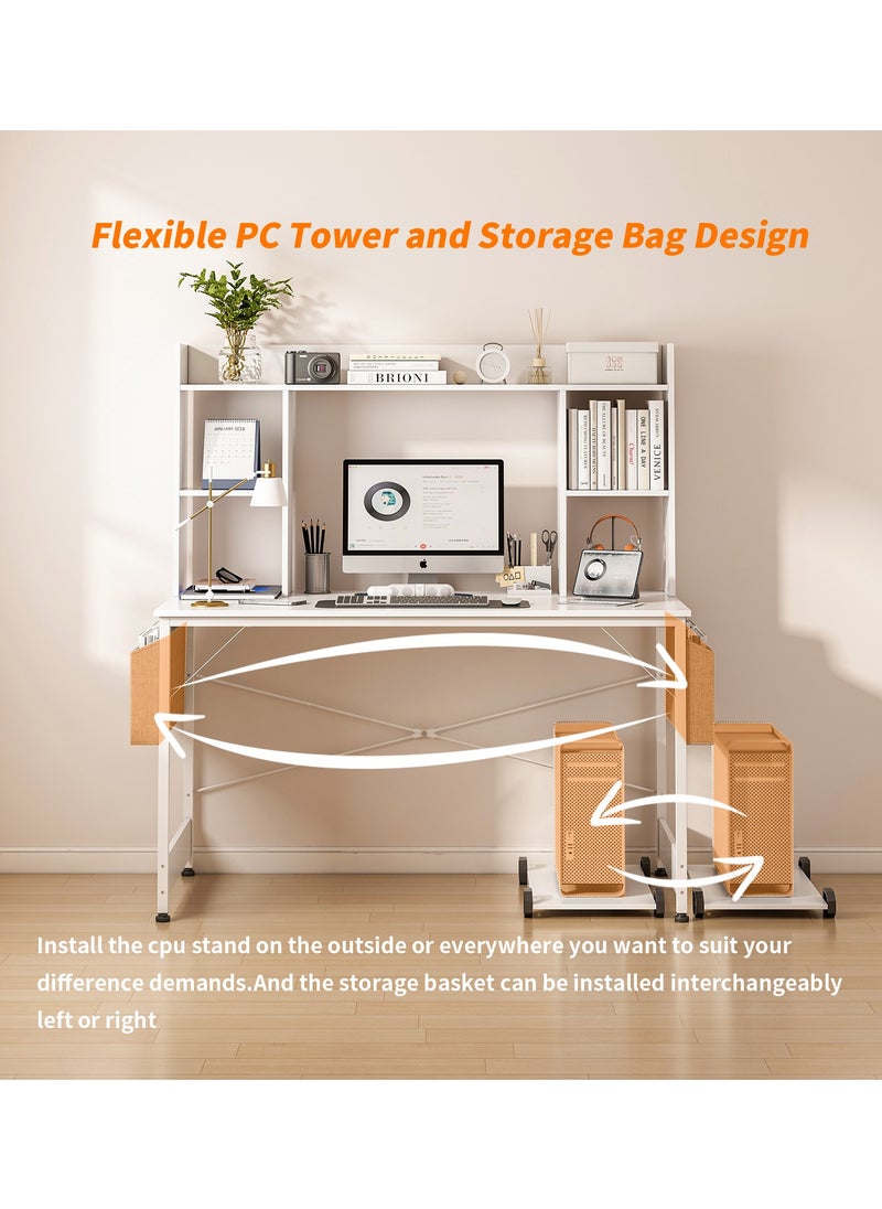 Lafulaifu Desktop BookShelf Work Desk Computer Desk  Office Desk, Writing Desk with Storage Bag, Gaming Desk with CPU Stand for Home Office  - Image 4