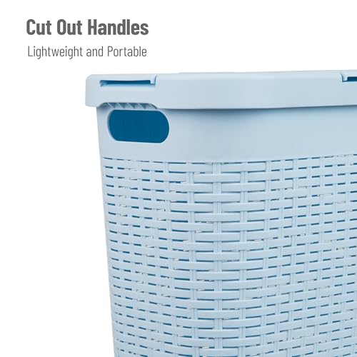Mind Reader Slim Laundry Hamper with Lid, 40L Clothes Basket, Premium Wicker Design, Plastic, Baby Blue - Image 4