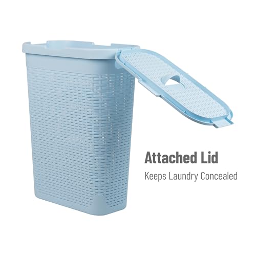 Mind Reader Slim Laundry Hamper with Lid, 40L Clothes Basket, Premium Wicker Design, Plastic, Baby Blue - Image 5