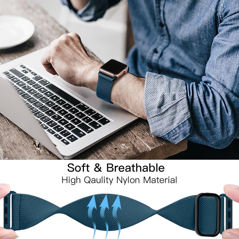 Lerobo Braided Band Compatible with Apple Watch Series 11 10 9 8 7 46mm 45mm 41mm Ultra SE 3 2 1 49mm Series 6 5 4 3 44mm 40mm 38mm 42mm Men iWatch Bands Women Stretchy Nylon Solo Loop Sport Strap - Image 4