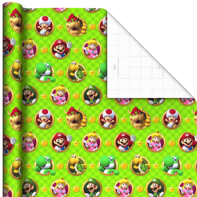 Hallmark Nintendo Super Mario Wrapping Paper Rolls for Kids with Cutlines on Reverse (3 Rolls: 60 Sq. Ft. Total) Mario, Luigi, Yoshi, Bowser, Princess Peach, Toad - Image 4