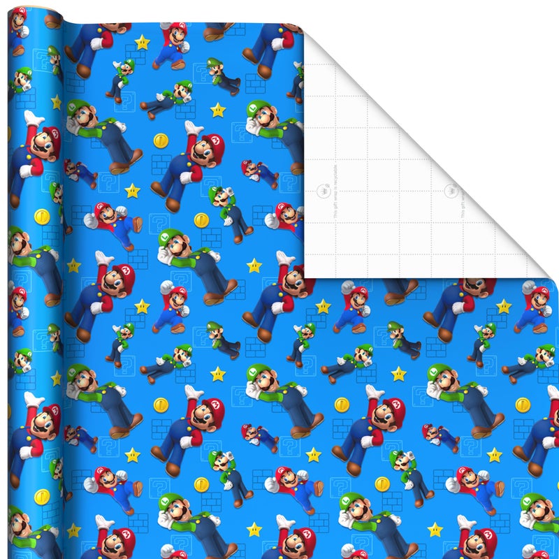 Hallmark Nintendo Super Mario Wrapping Paper Rolls for Kids with Cutlines on Reverse (3 Rolls: 60 Sq. Ft. Total) Mario, Luigi, Yoshi, Bowser, Princess Peach, Toad - Image 5