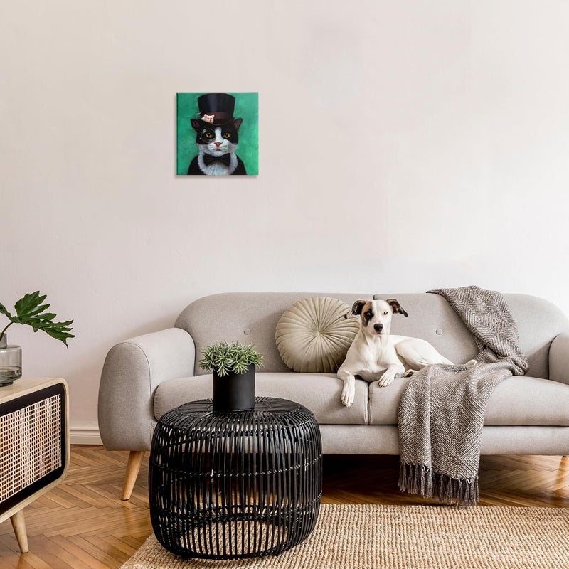 Stupell Industries Good Sir Top Hat Cat with a Mouse and A Monocle Turquoise Painting Wall Plaque, 12 x 12 - Image 2