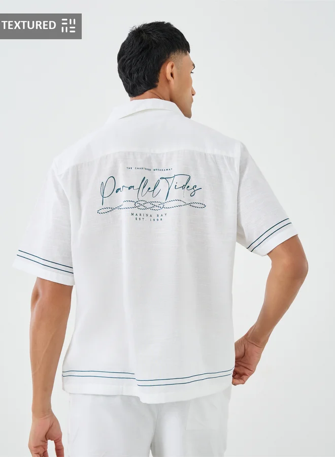 Styli Styli Men Nautical Slogan Print Resort Collar Relaxed Fit Shirt and Shorts Co-Ords