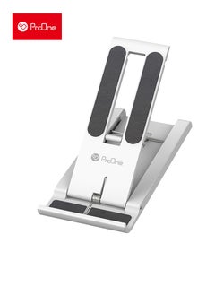ProOne ProOne PHL1186 Universal Desk Mobile, Tablet, iPad Holder – Adjustable 6-Angle Desktop Stand – Wide Compatibility, Strong Body & Non-Slip Grip – ABS + Silicone – Foldable & Lightweight (White)  - Image 1