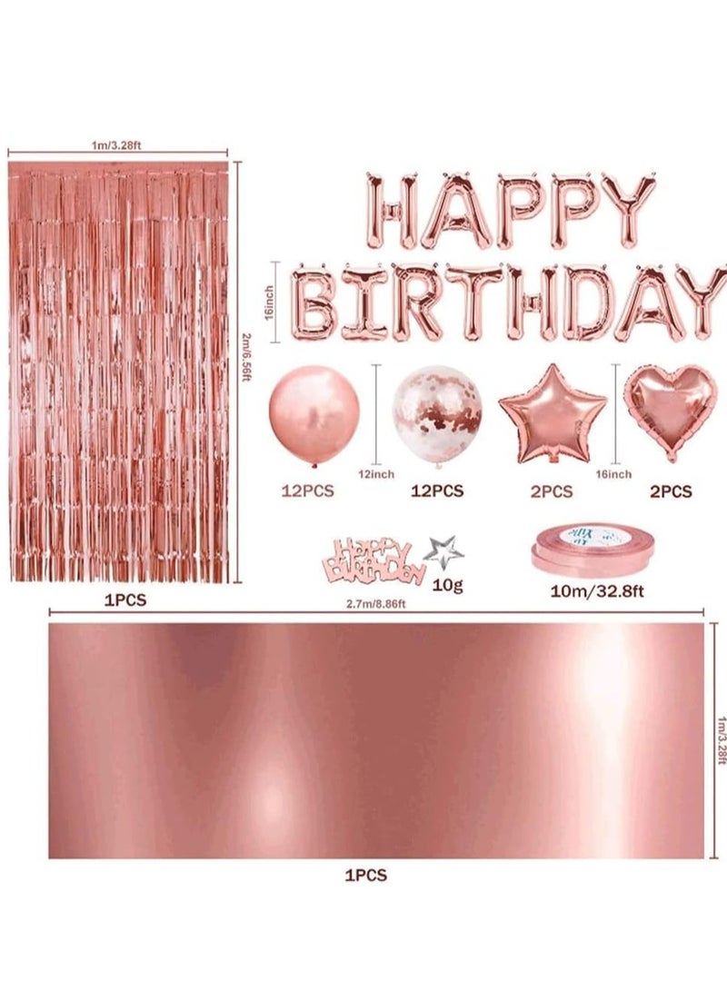 Rose Gold Balloons Party Decorations Supplies for Birthday, Wedding Decorations, Including Happy Birthday Banner, Sequin Table Runner, Rose Gold Balloons, Foil Fringe Curtains - Image 3